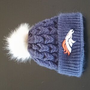 Denver Broncos New Era Blue Cable Knit Beanie with Pom